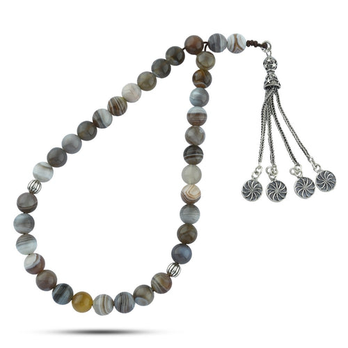 Luxury Botswana Agate Rosary with 925 Turkish Silver Set