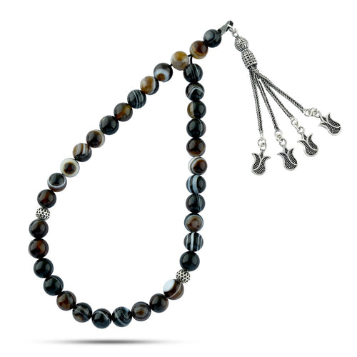 Luxury Suleimani agate rosary with a 925 Turkish silver set