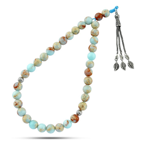 Milky Jasper Rosary with Silver Inlay
