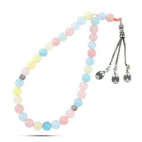 Morganite rosary with 925 silver inlay