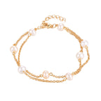 Rose Gold Double Chain Bracelet with Cultured Pearls