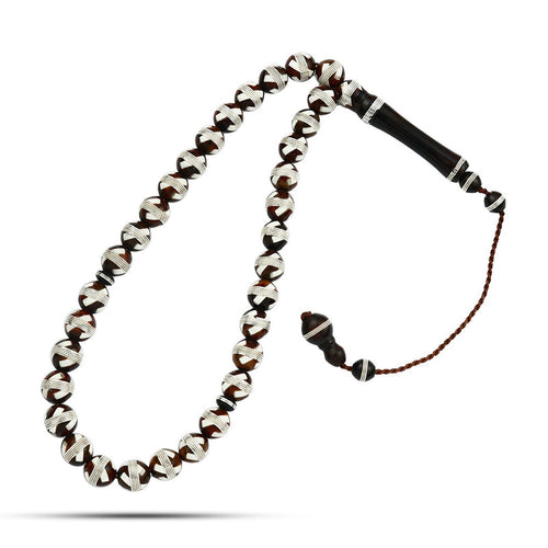 Rosary made of fine coke inlaid with silver, 33 beads