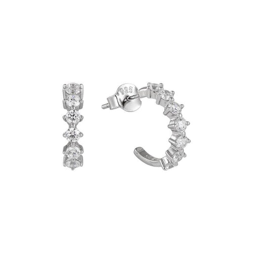 Silver Zircon Half Hoop Earrings