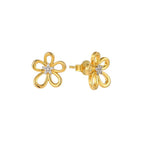 Gold-Plated Silver Open Flower Zircon Stud Earrings