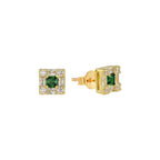 Gold-Plated Silver Square Green Zircon Stud Earrings
