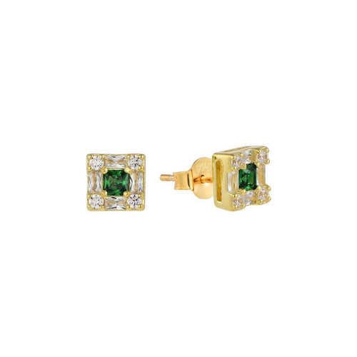 Gold-Plated Silver Square Green Zircon Stud Earrings