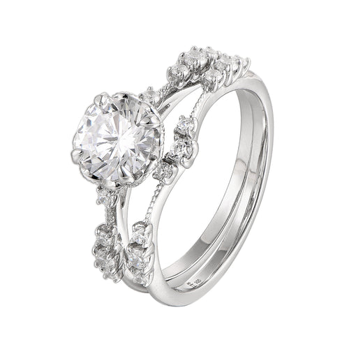 Vintage-Inspired Silver Engagement Ring Set