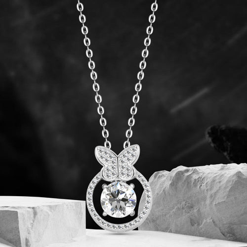 A circular butterfly-shaped necklace made of 925 sterling silver, encrusted with zircon stones. - fathyibrahim