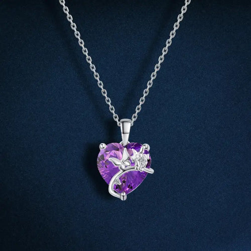 A heart and butterfly design Neklace 925 Sterling Silver - Purple - Purple - NECKLACES