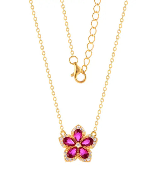A jasmine flower 925 Silver necklace - Gold - Pink - NECKLACES
