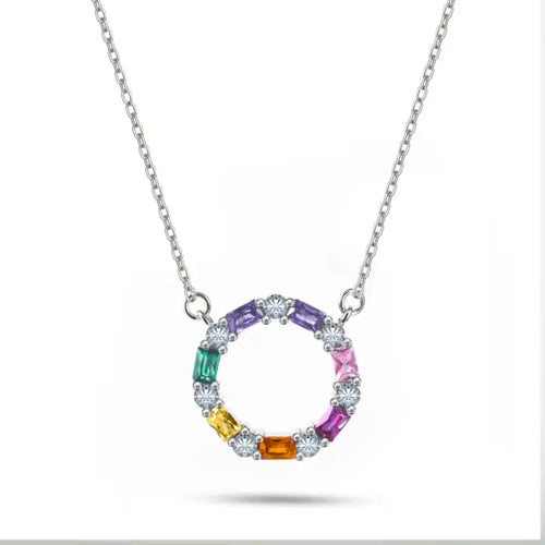 A Ring Of Colorful Zircon - 925 Silver Necklace - Multi Color - NECKLACES