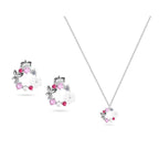 A Ring of Flowers & Butterfly 925 Silver Set - Multi Color - Sets