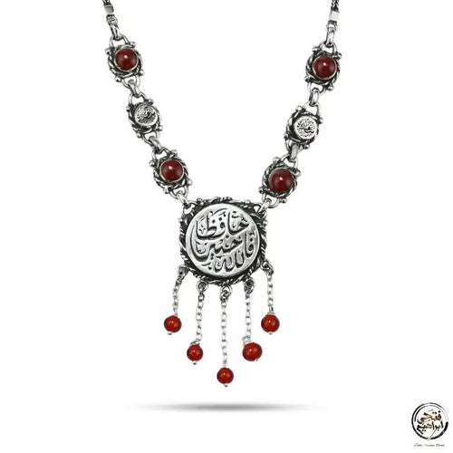 Agate Arabic 925 Silver Women Necklace - Brown