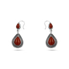 Arabic Design 925 Silver Earrings with Agate stone - Brown - Earrings