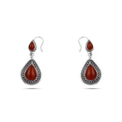 Arabic Design 925 Silver Earrings with Agate stone - Brown - Earrings