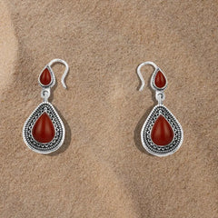 Arabic Design 925 Silver Earrings with Agate stone - Brown - Earrings