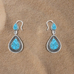 Arabic Design 925 Silver Earrings with Turquoise stone - Turquoise - Earrings