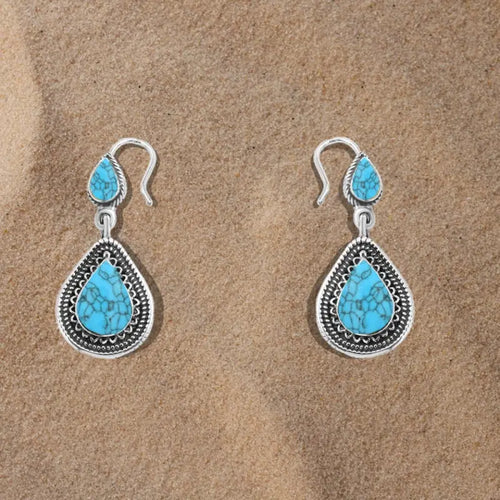 Arabic Design 925 Silver Earrings with Turquoise stone - Turquoise - Earrings