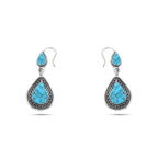 Arabic Design 925 Silver Earrings with Turquoise stone - Turquoise - Earrings