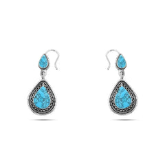 Arabic Design 925 Silver Earrings with Turquoise stone - Turquoise - Earrings