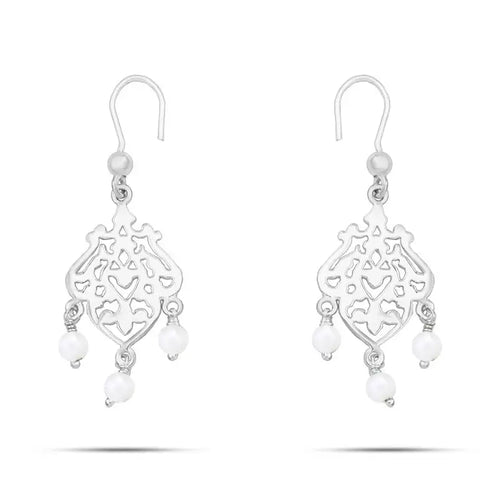 Arabic Style Hook Earrings with Mother Of Pearl - White - Earrings