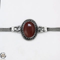 Arabic Women Silver Bracelet Crowned with Agate Stone - Brown - Bracelets