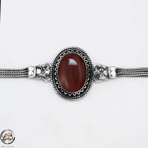 Arabic Women Silver Bracelet Crowned with Agate Stone - Brown - Bracelets
