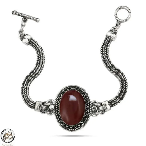 Arabic Women Silver Bracelet Crowned with Agate Stone - Brown - Bracelets