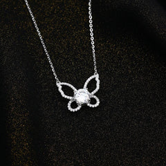 Big Zircon butterfly necklace - 925 sterling silver - Transparent - NECKLACES
