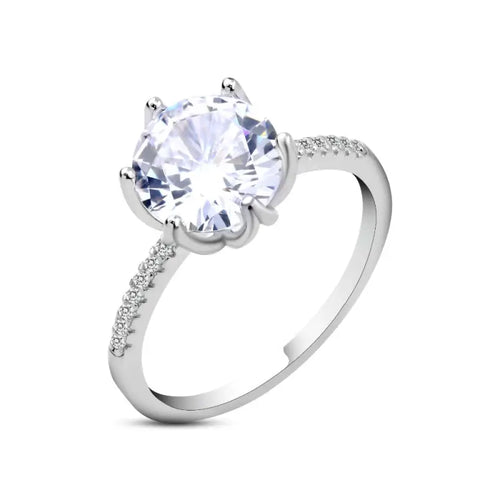 Big Zircon Flower - 925 Silver Ring - Transparent / 6 - Rings