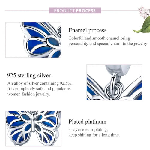 Blue Butterfly 925 Silver Charm/Pendant - Blue
