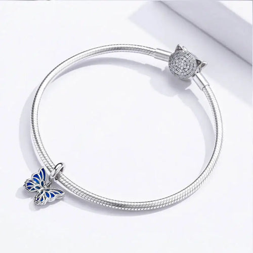 Blue Butterfly 925 Silver Charm/Pendant - Blue