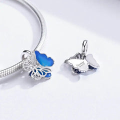 Blue Butterfly 925 Silver Charm/Pendant - Blue