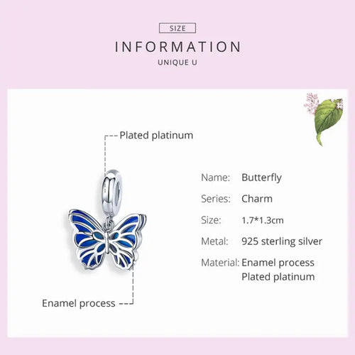 Blue Butterfly 925 Silver Charm/Pendant - Blue