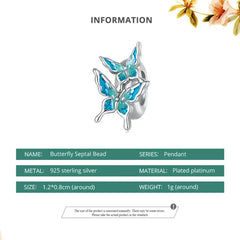 Blue butterfly pendant charm - 925 silver - Blue