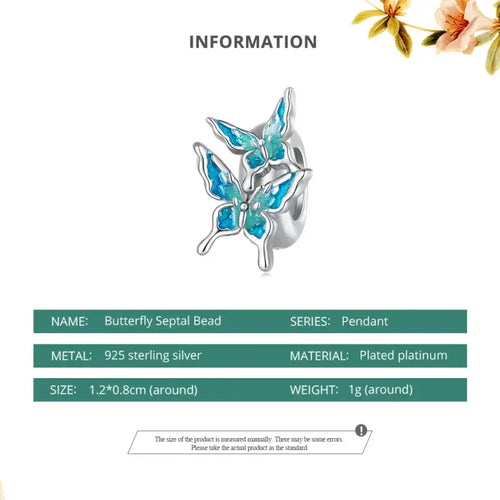 Blue butterfly pendant charm - 925 silver - Blue