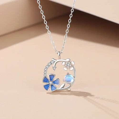 Blue Flower 925 Silver Necklace