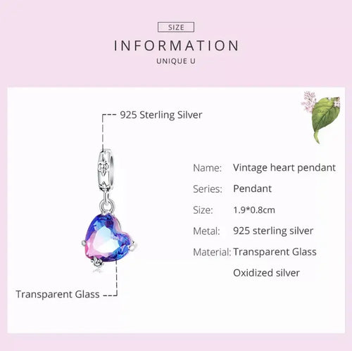Blue Heart 925 Silver Charm - Blue