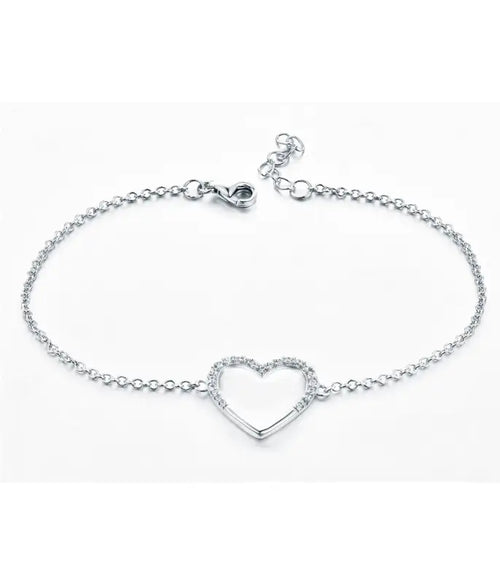 Bracelet 925 Sterling Silver A heart-shaped design with zircon stones - Transparent - Bracelets