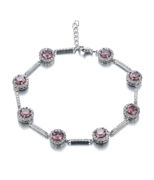 Bracelet with a circles adorned with pink Zircon Stones 925 Sterling Silver - Pink - Bracelets