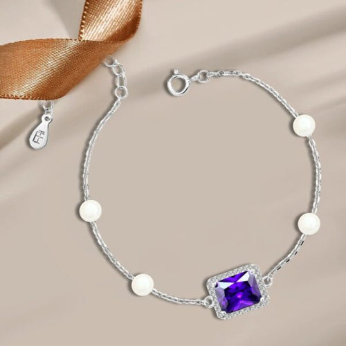 Bracelet with Emerald Cut Zircon & Pearl Bracelet - fathyibrahim