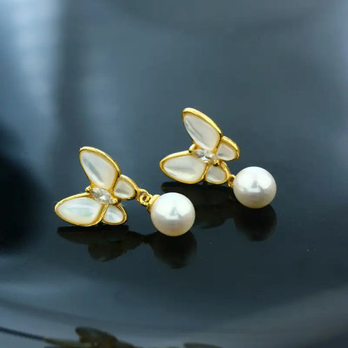 Butterfly 925 Silver Earring - White