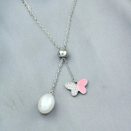 Butterfly 925 Silver Necklace - Multi Color - NECKLACES