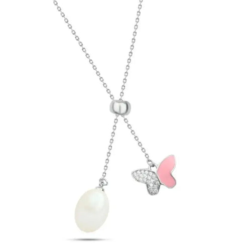 Butterfly 925 Silver Necklace - Multi Color - NECKLACES