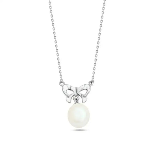 Butterfly and pearl 925 Silver Necklace - White - NECKLACES