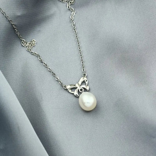 Butterfly and pearl 925 Silver Necklace - White - NECKLACES