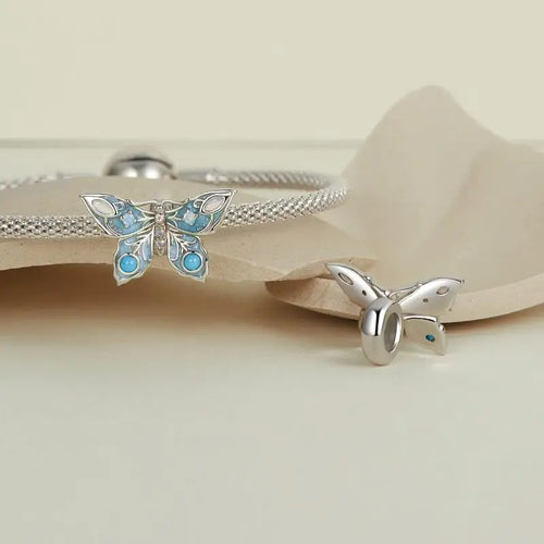 Butterfly Charm - 925 Sterling Silver - Light-Blue