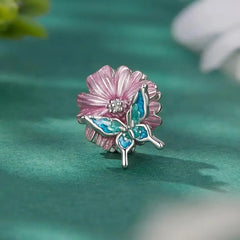 Butterfly Chrysanthemum 925 Silver Charm - Multi Color