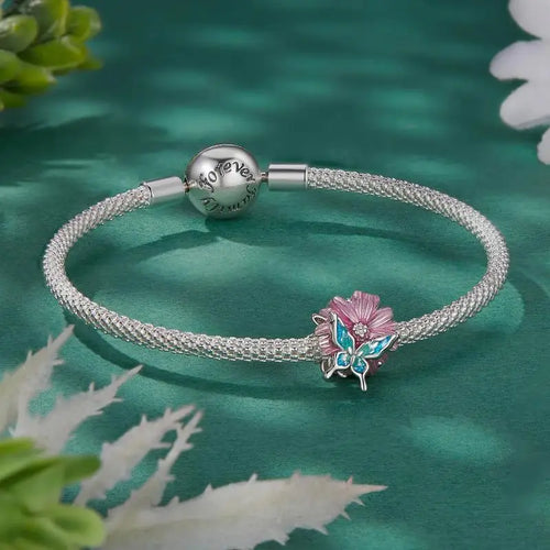 Butterfly Chrysanthemum 925 Silver Charm - Multi Color