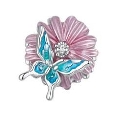 Butterfly Chrysanthemum 925 Silver Charm - Multi Color